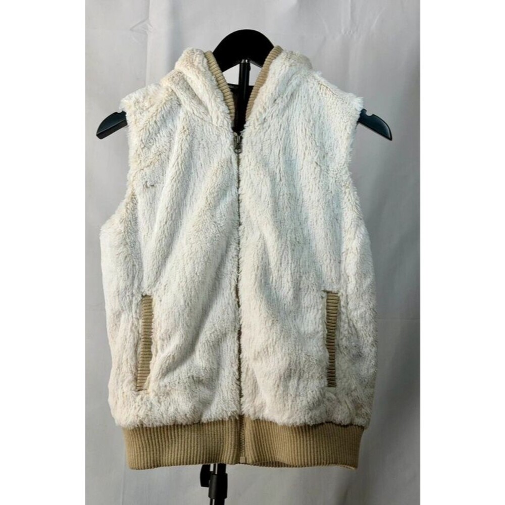 Patagonia Conejo Hooded Faux Fur Fleece Vest Women’s Small Cream Ivory